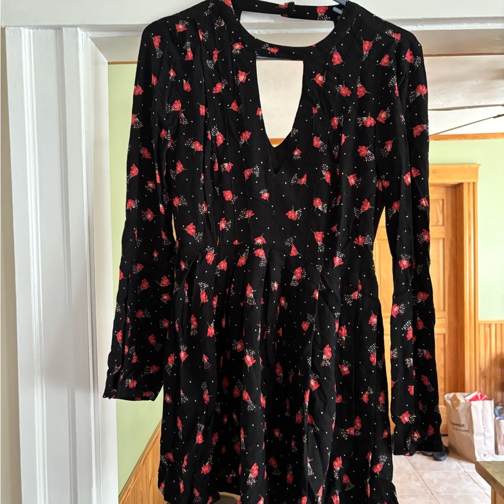 Free People Black and red floral Long Sleeve Top